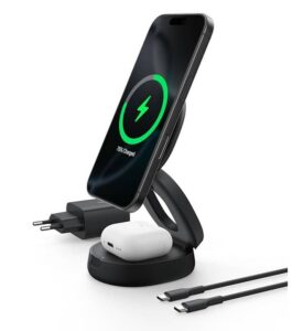 Belkin BoostCharge Verstellbare, magnetische 2-in-1-Ladestation mit Qi2 (15 W) in Schwarz und Weiß (WIZ035) je 36,99€ statt 43,30€