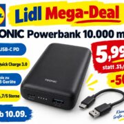 [Lidl] TRONIC Powerbank 10.000 mAh mit USB-C PD & Quick Charge 3.0 für 5,99 € statt 11,99 € (-50 %)