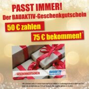 Bauakitv 50 Euro bezahlen, einen Geschenkgutschein über 75 Euro bekommen