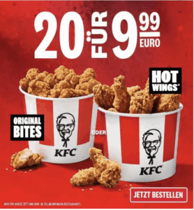 KFC: 20 Hot Wings oder Original Bites für 9,99€