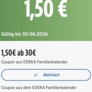 Edeka App: 1,50 € Rabatt ab 30 € MEW (gültig April 2026)