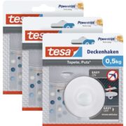 tesa Deckenhaken Tapeten & Putz - 0,5 kg - 3 Haken inkl Powerstrips 3er  Pack für 10,19€(statt 11,99€)