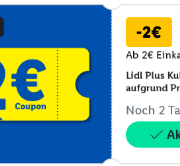 Lidl Plus: Kulanzcoupon über 2 € ab 2 € Einkaufswert