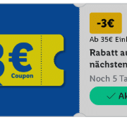 Lidl Plus App: 3 € Coupon ab 35 € Einkaufswert