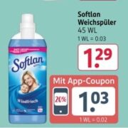 Softlan Weichspüler für ca. 0,93€ bei Rossmann (20 % App-Coupon + 10 % Coupon)