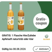 1 Flasche Gratis Apfelsaft naturtrüb/klar - Globus App