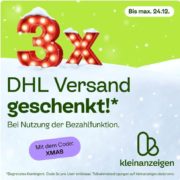 3 x DHL-Versand gratis bei Kleinanzeigen vom 28.11. bis max. 24.12.2023  für die ersten 75.000 Nutzer