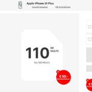 Apple iPhone 15 Plus mit 128GB, 110GB Vodafone XXL 5G/LTE bzw. 145GB Young-Vorteil für 59,90 Euro pro Monat