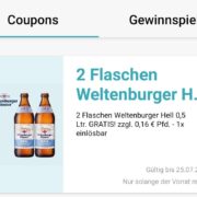 Gratis 2 Flaschen Weltenburger hell in der Logo App