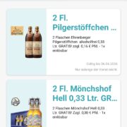 Gratis 2 Flaschen Ehrenbürger Pilgerstöffchen und 2 Flaschen Mönchshof hell in der Logo App (regional)