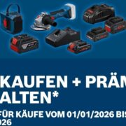 Kaufe Bosch Professional 18V Elektrowerkzeuge, Gartengeräte, Messgeräte, Akkus und Ladegeräte über einem bestimmten Wert und erhalte einen kompatiblen Akku oder ein Werkzeug kostenlos dazu.