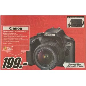 MediaMarkt ab morgen 20 Canon EOS 4000D EF-S III Kit inkl. Tasche und Speicherkarte für 199€ (statt 304,99€) | MonsterDealz.de