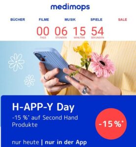 Medimops.de: 15 % Rabatt ab 30 € MBW (nur in der App und nur heute, 09.04.2026)