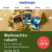 Medimops.de: Bis zu -20 % Weihnachtsrabatt auf Second Hand Produkte (bis 16.12.2025)