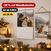 Rossmann Fotowelt: 30 % auf alle Wandkalender, z. B. A4 Digitaldruck für 7,69 € statt 10,99 € (bis 25.10.)