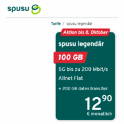 Spusu: Allnet/SMS Flat 100GB 5G für 12,90€/Monat im Vodafone Netz